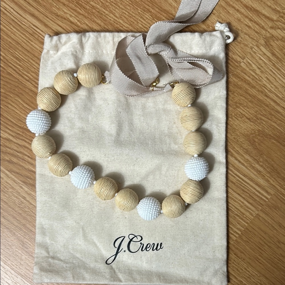 J.Crew Tan and White Beaded Adjustable Necklace